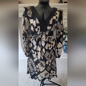 Lightweight SILK Black and Cream Patterned Dress